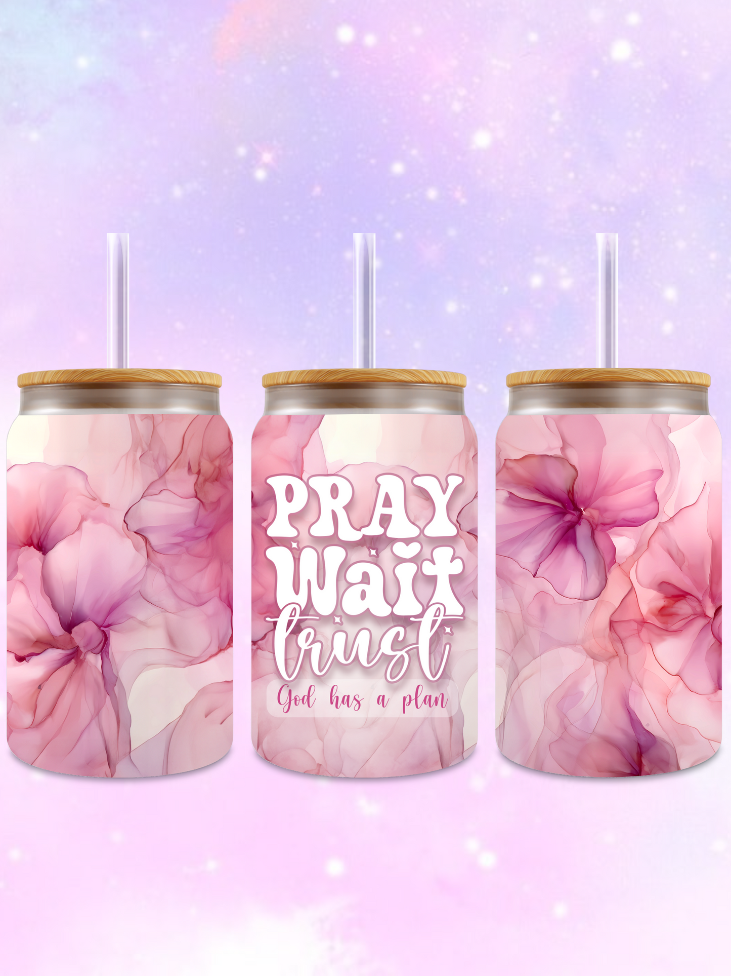 Pray Wait Trust Glass Tumbler